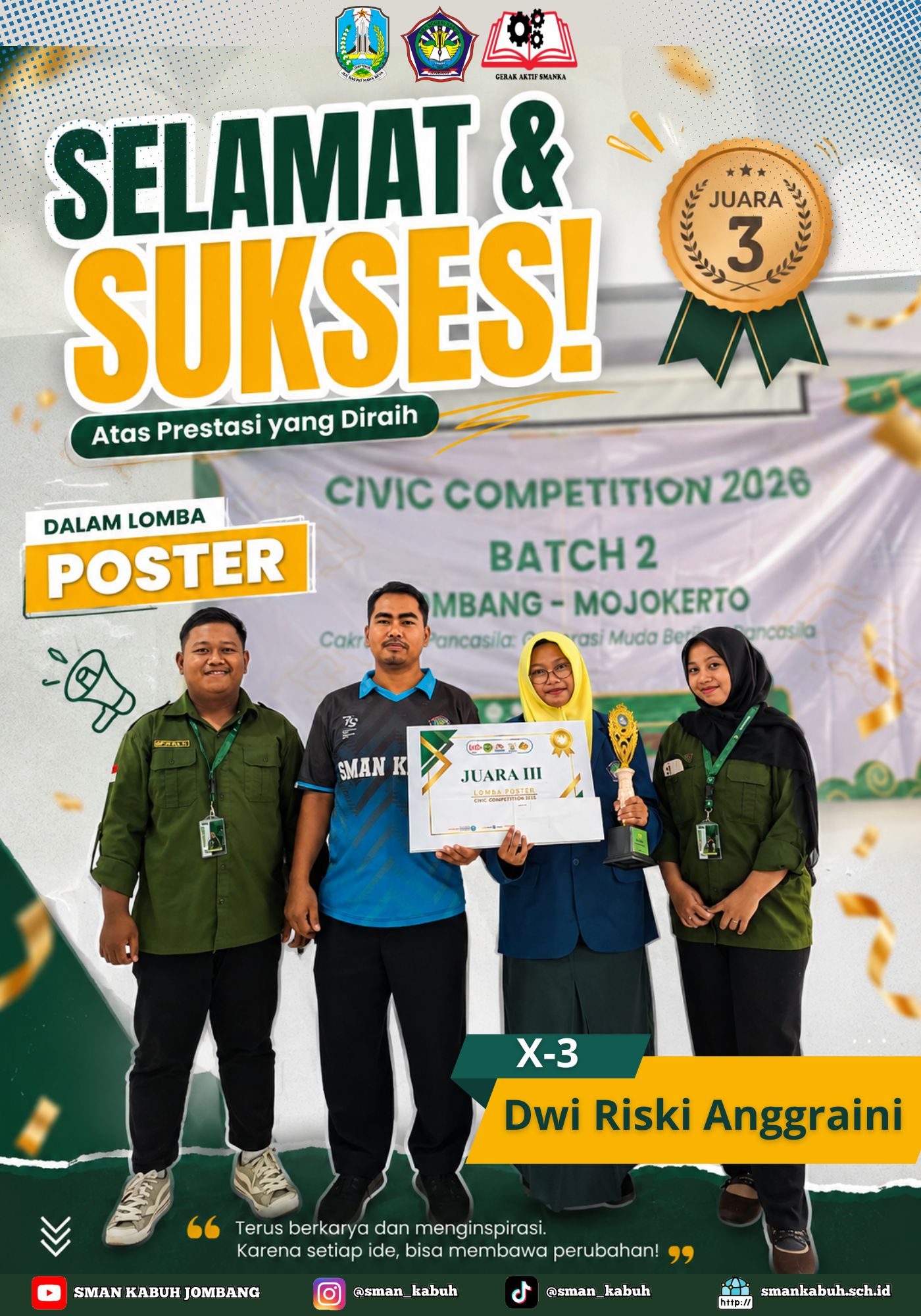 Kreativitas Membawa Prestasi: Dwi Riski Anggraini Raih Juara 3 Civic Competition 2026