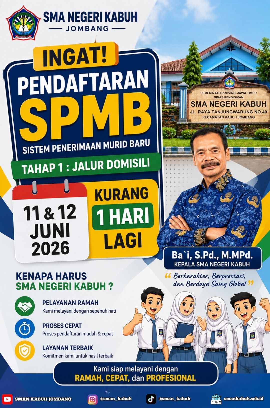 SPMB Tahap 1 Jalur Domisili SMA Negeri Kabuh Tinggal 1 Hari Lagi